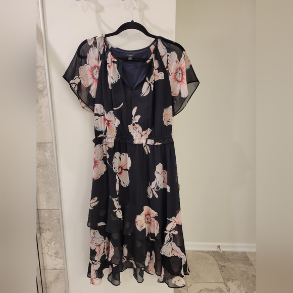 Ann Taylor Black and Pink Floral High Low Dress - Picture 1 of 3